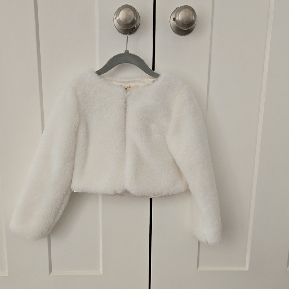 Kids Crop White Fuzzy Dress Coat